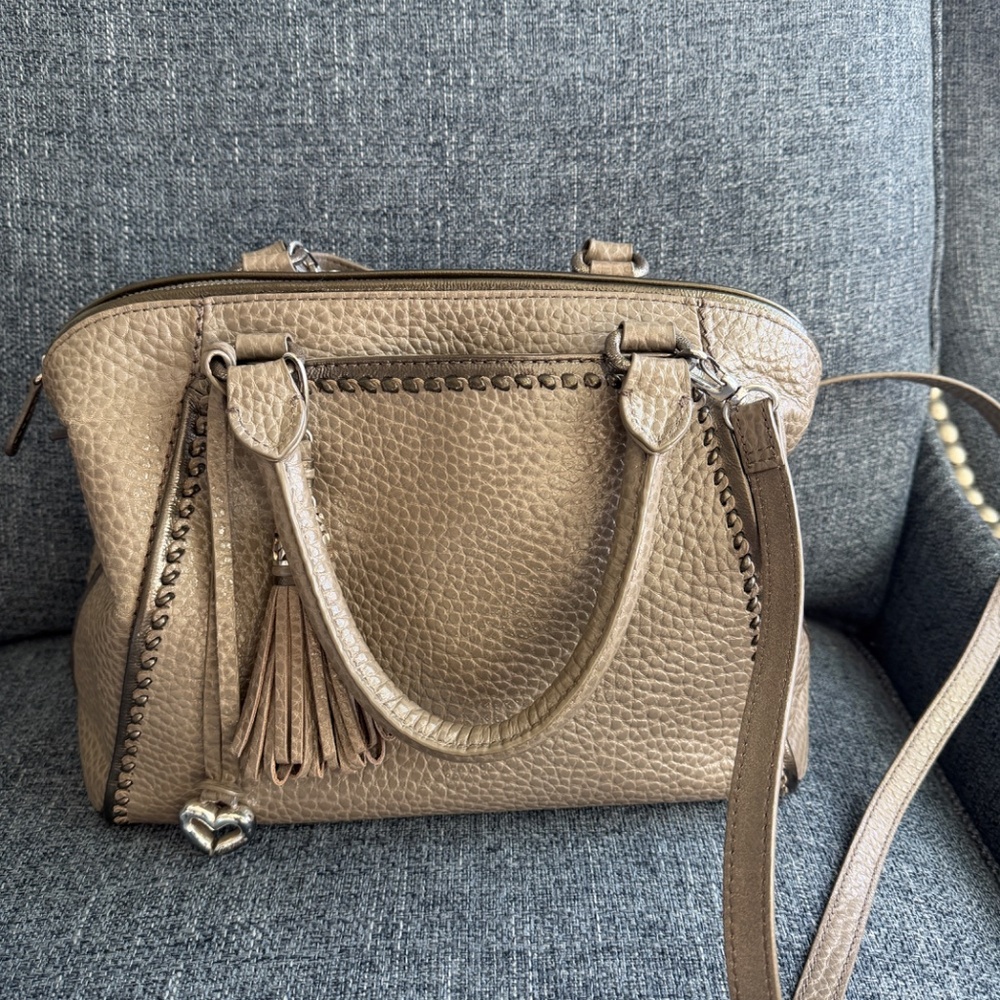 Brighton Pewter Gray pebbled leather satchel/crossbody organizer purse  $385